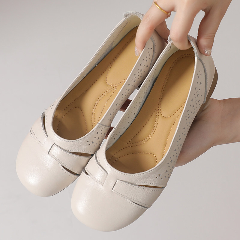 真皮软底妈妈鞋凉鞋平底防滑中老年单鞋镂空透气女鞋洞洞夏季新款,女鞋,洞洞鞋,淘宝优惠券,粉丝福利购,淘宝优惠卷