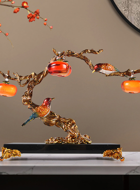 新中式事事如意柿子摆件客厅酒柜办公室高端软装饰品乔迁新居礼品