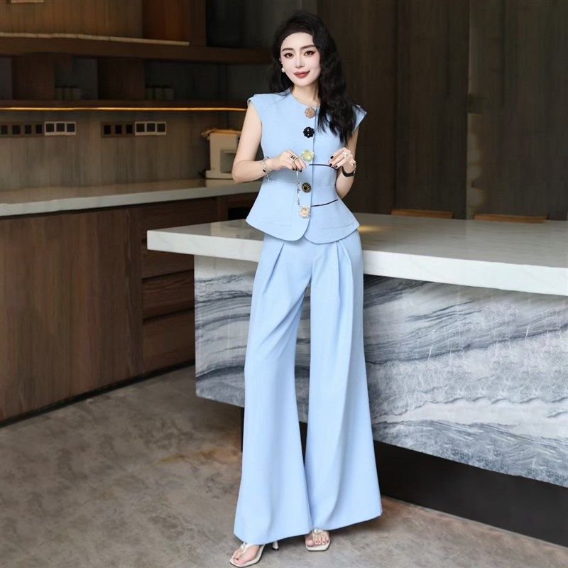 气质西装马甲套装2025夏季新款收腰显瘦马甲上衣阔腿裤通勤两件套,女装/女士精品,时尚套装,淘宝优惠券,粉丝福利购,淘宝优惠卷