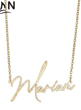 不锈钢镂空镶钻英文字母吊坠项链女DIY小众设计感定 制锁骨链饰品