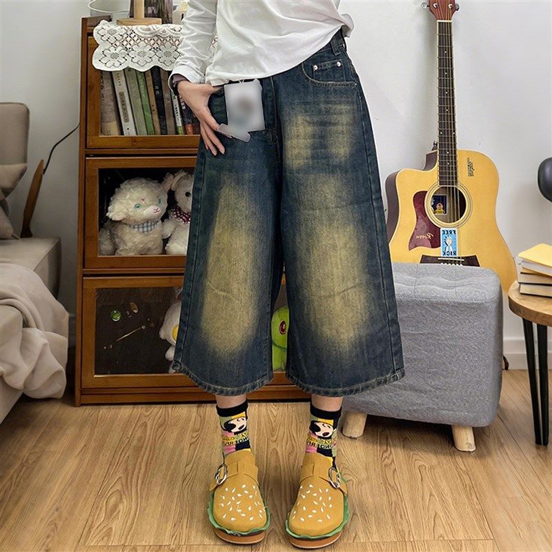 大尺码胖mm美式覆古水洗七分牛仔裤女夏季新款学生遮肉显瘦短裤子,女装/女士精品,大码裤装,淘宝优惠券,粉丝福利购,淘宝优惠卷