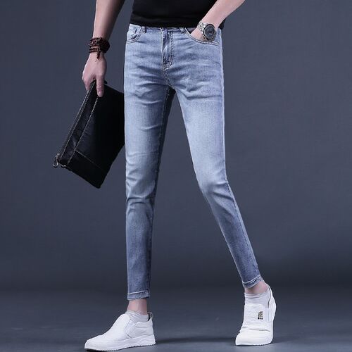 夏季裤子男2024九分裤男士牛仔裤韩版潮流修身小脚9分休闲男裤薄