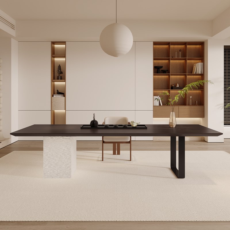 中古风实木c餐桌茶桌椅组合一体大板桌书桌现代高级感茶台2024新