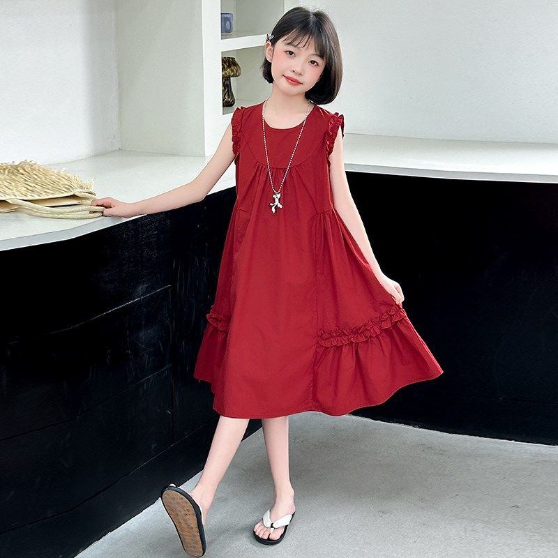 2025夏装新款红色公主裙女童背心小女孩连衣裙高档纯棉透气长裙子,童装/婴儿装/亲子装,连衣裙,淘宝优惠券,粉丝福利购,淘宝优惠卷