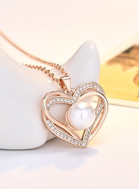 轻奢气质百搭爱心珍珠项链女 小众设计高级感精致锁骨链颈链饰品