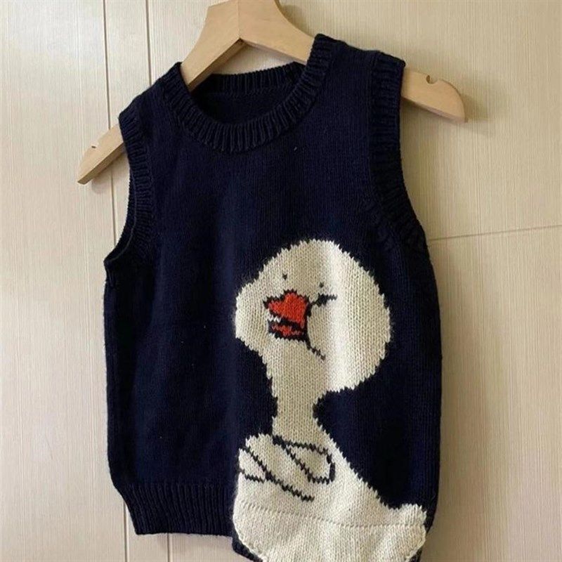 300斤超大码春秋季慵懒风卡通鸭子马甲针织衫小众黑色毛衣男女潮,男装,常规马甲,淘宝优惠券,粉丝福利购,淘宝优惠卷