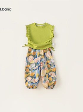 宥宝童装女宝宝无袖套装花裤子小飞袖夏天薄款长裤两件套XT24479