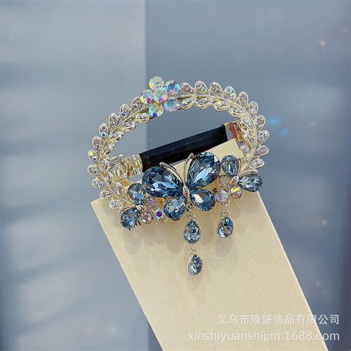 发夹后脑勺头饰半扎发韩国网红2022年新款水晶水钻空心顶夹发卡子