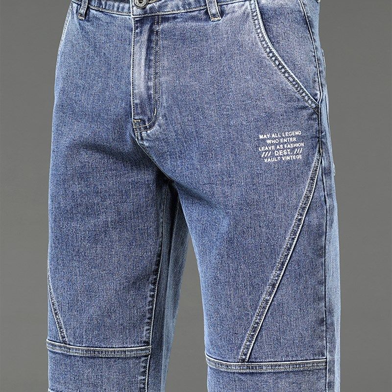 夏季新拼接牛仔短裤男士夏季薄印花男士休闲中裤时尚七分裤,男装,短裤,淘宝优惠券,粉丝福利购,淘宝优惠卷