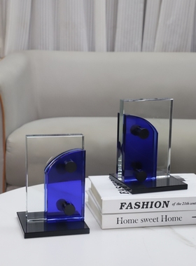 现代简约蓝色拱形水晶书档摆件客厅书房玄关电视柜样板房家居饰品