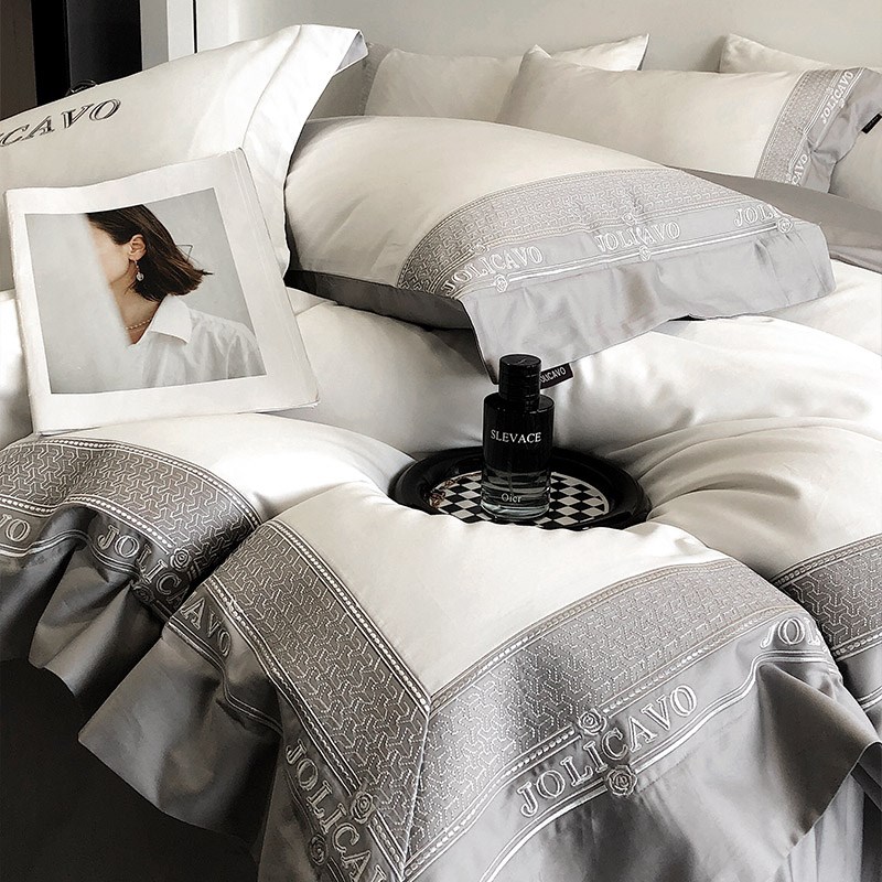 高级感200支A类母婴级长绒棉四件套高密度刺绣纯棉床笠款全棉轻奢