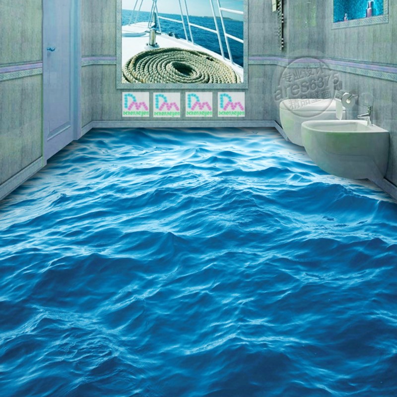 3d立体地贴地板画贴纸厨房客厅餐厅卫生间淋浴间浴室地板革定做