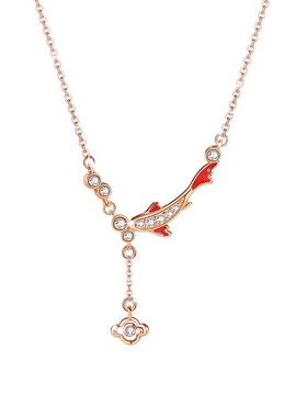 幸运锦鲤鱼纯银925项链女时尚百搭款锆石流苏锁骨链祥云如意吊坠