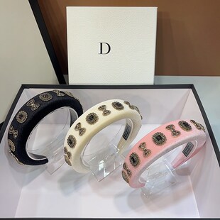 高级感水钻发箍女加厚海绵发饰增高颅顶发外出显脸小防滑压发头箍