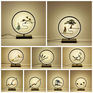 新中式台灯卧室床头灯简约现代个性创意J客厅装饰触摸调光充电台