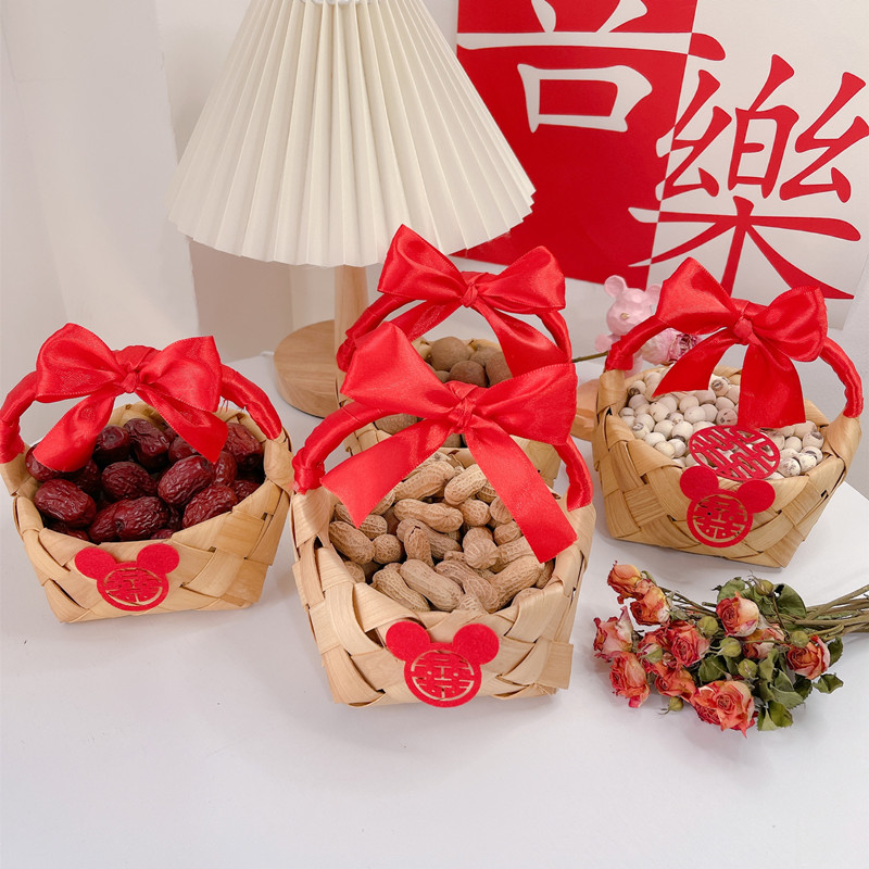 早生贵子提篮订结婚装饰件压床娃娃婚房模具篮子干果礼盒
