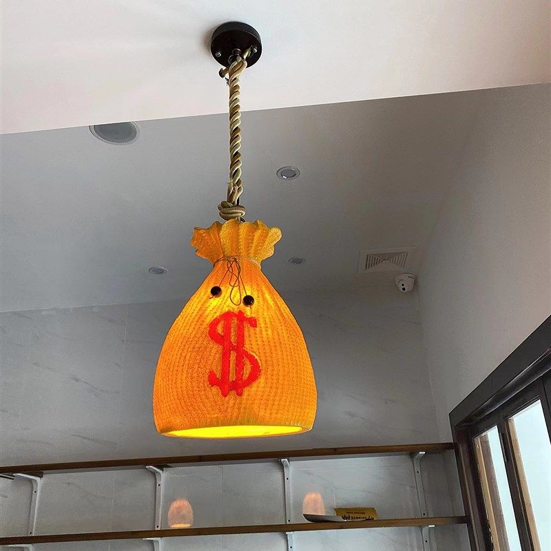 复古工业风酒吧灯收银台前台火锅店仿古吧台灯麻绳钱袋子吊灯
