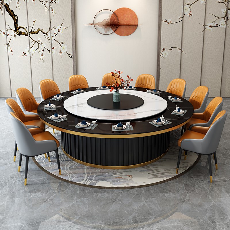 酒店电动大圆桌岩板电动餐桌饭店餐厅商用宴会15人20人包厢火锅桌