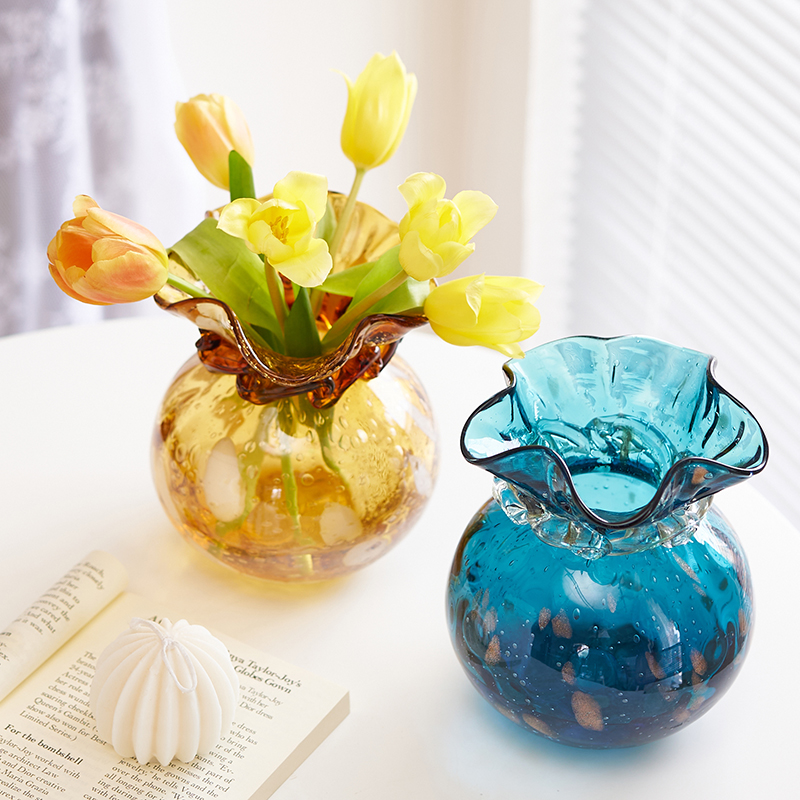 高档钱袋子琉璃琥珀金花瓶摆件新年客厅样板间玄关餐桌招财摆件