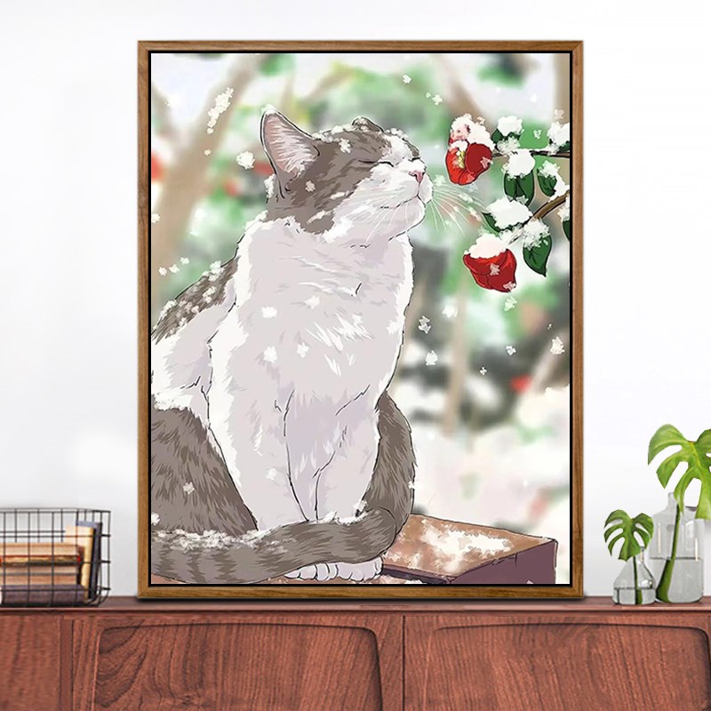 窗边的猫丨数字油画diy填充水油彩手工绘画画上涂色治愈丙烯装饰