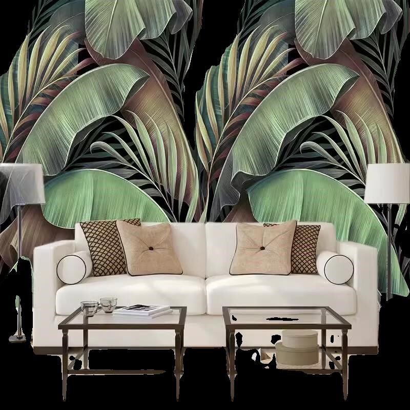 东南亚芭蕉叶墙纸田园背景墙布热带壁纸森林绿植酒店壁布,家装主材,定制壁画,淘宝优惠券,粉丝福利购,淘宝优惠卷