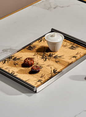 样板间新竹叶纹图案茶几装饰盘级感饰品陈列展示道具