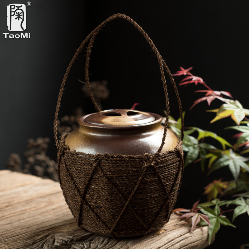 陶迷手编麻绳茶叶罐创意性复古超大茶罐大号密封罐茶盒