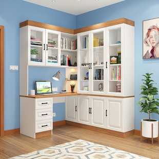 转角电脑桌书柜台式 办公桌家用学习桌拐角书桌书架写字台
