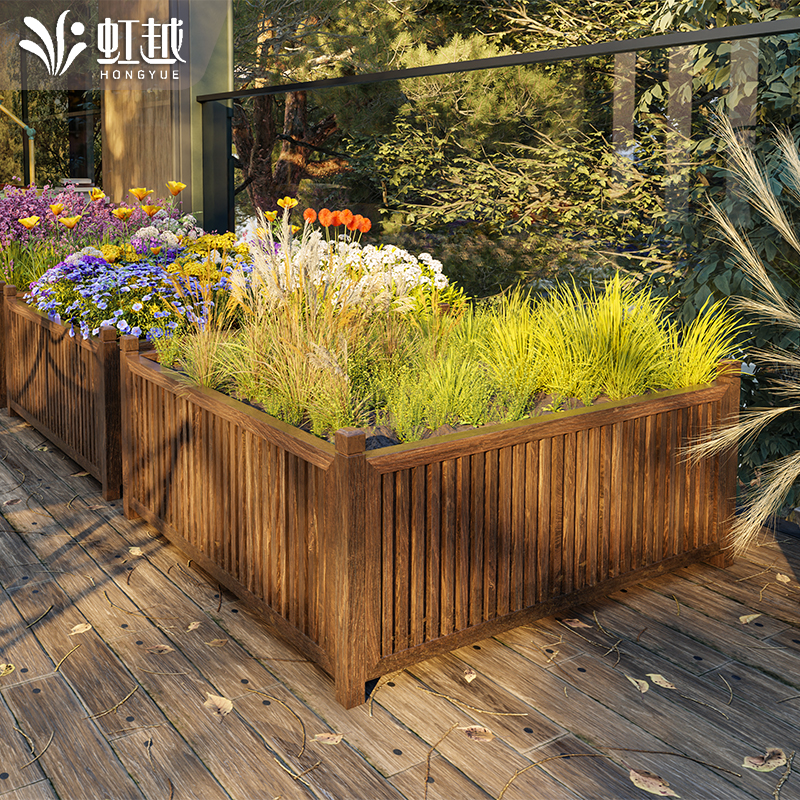 虹越防腐木露台正方形种植箱室外花园天台花箱院子楼顶种菜专用箱