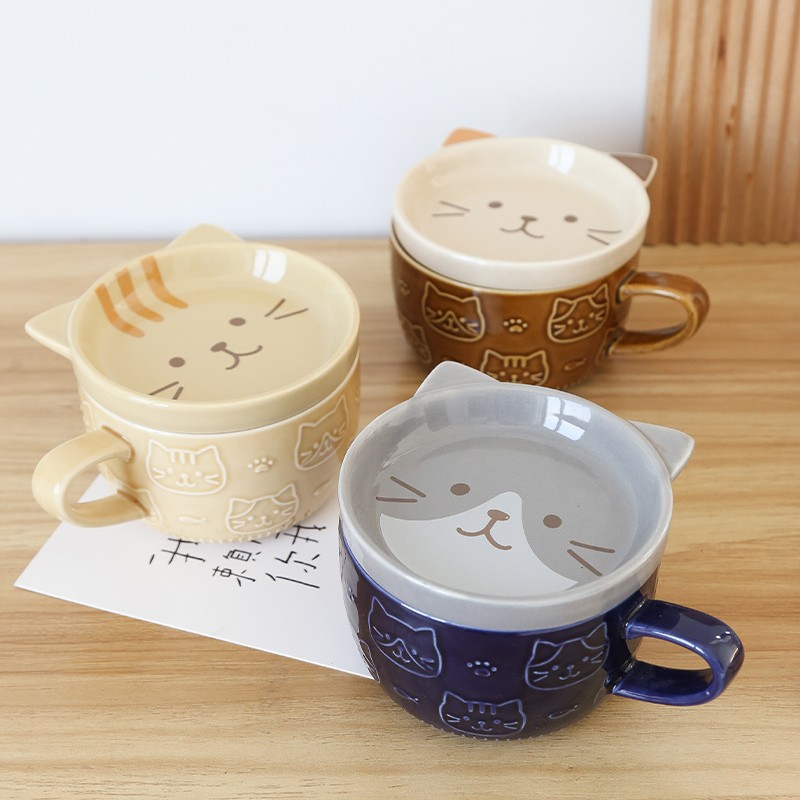 猫趣日单爱杯带盖杯子马杯咖啡杯早餐学生牛奶杯水杯