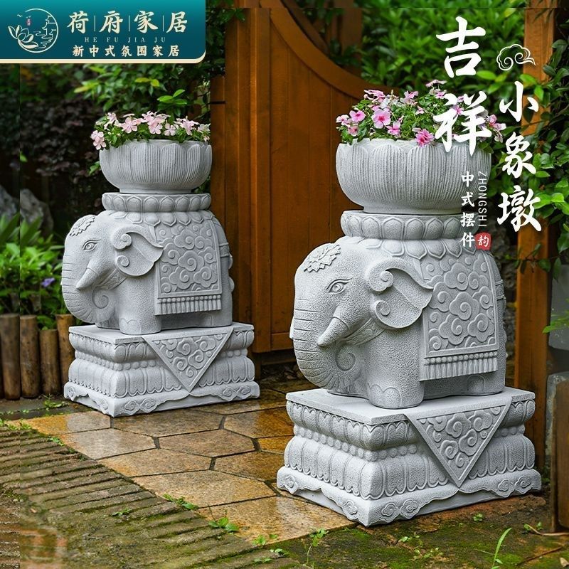 白色大象墩子 抱鼓石门墩门口两边装饰 庭院坐墩盆底座
