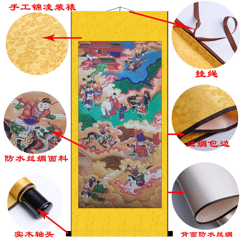 四值功曹神像挂画土地爷画像城隍爷水陆画道场装饰丝绸卷轴画