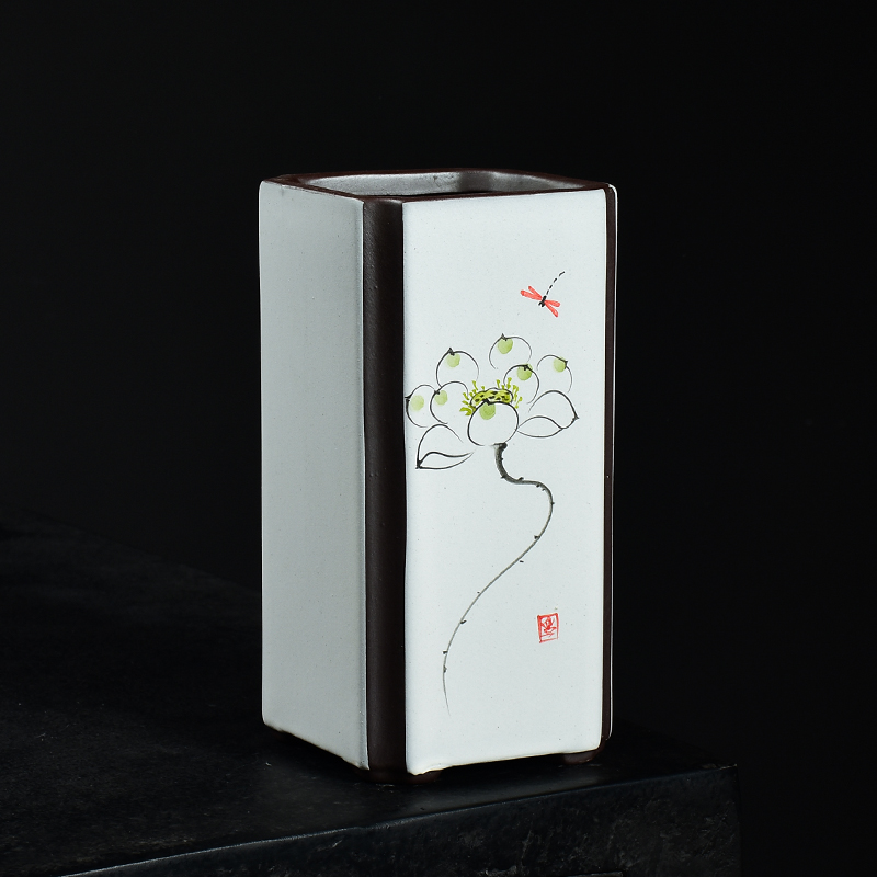 手绘陶瓷紫砂花盆四方形高款兰花绿植盆飘枝悬崖桩盆景造景盆