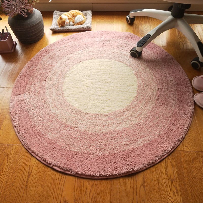 超细纤维粉色圆形地毯书房电脑椅垫摇椅垫卧室床边毯客厅茶几地毯