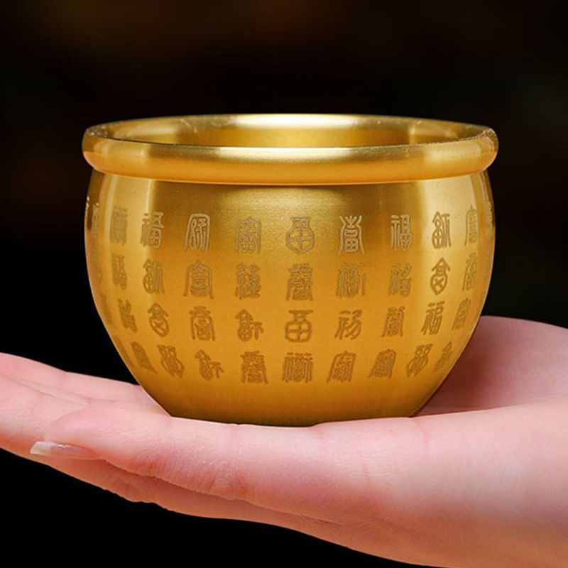 黄铜缸聚财真黄铜聚宝盆招财进宝百福铜缸小铜杯器客厅装饰