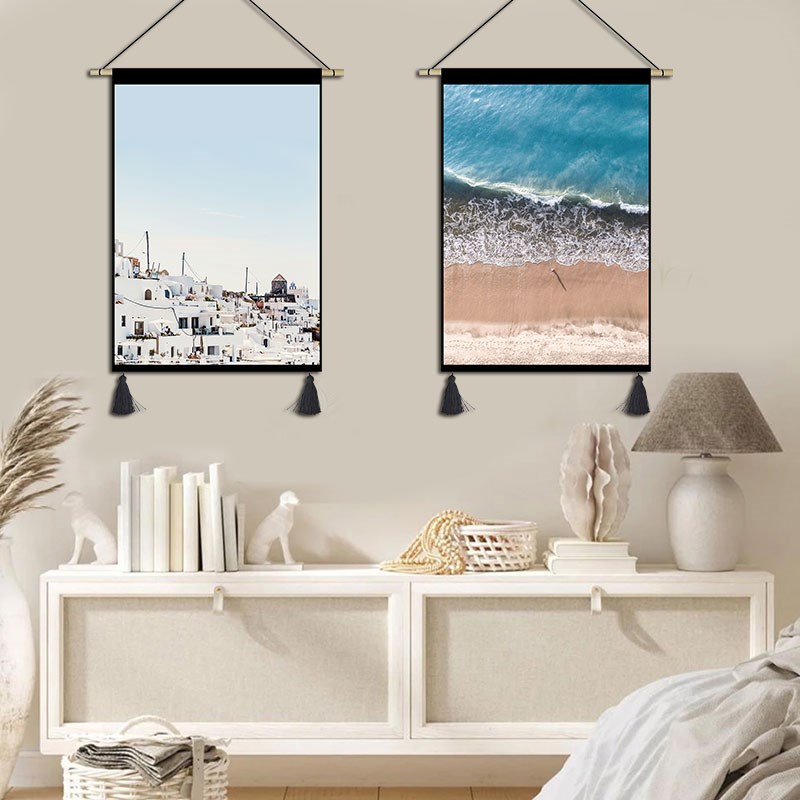 海浪森林风景挂画布艺卧室餐厅装饰画沙发背景墙挂毯走廊玄关挂布图片