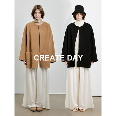 CREATEDAY10秘鲁羊驼毛无领大衣