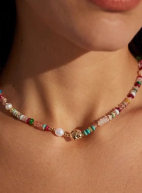 纯银珍珠多巴胺彩色彩石项链