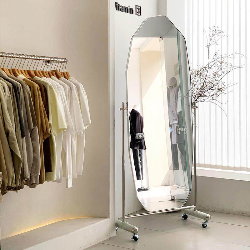 服装店不规则镜子美颜全身镜显瘦穿衣镜可移动试衣镜家用落地镜子