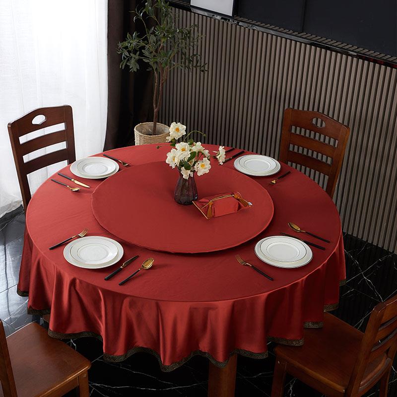 中式纯色大圆餐桌带转盘桌布1.4米实木饭桌圆桌子罩布台布可定制