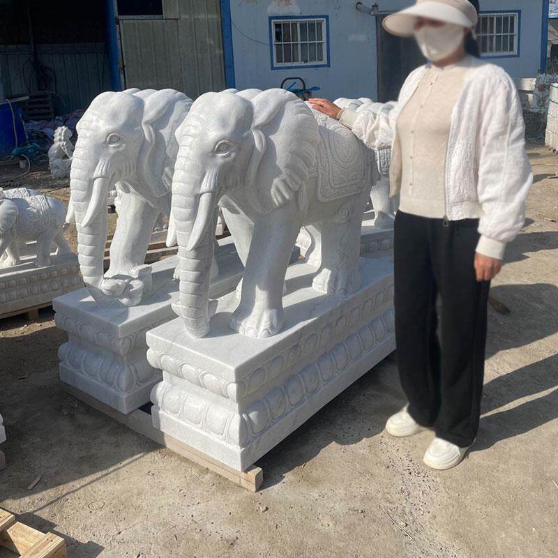石雕大象一对天然汉白玉招财吸水青石小象别墅庭院家用门口摆件