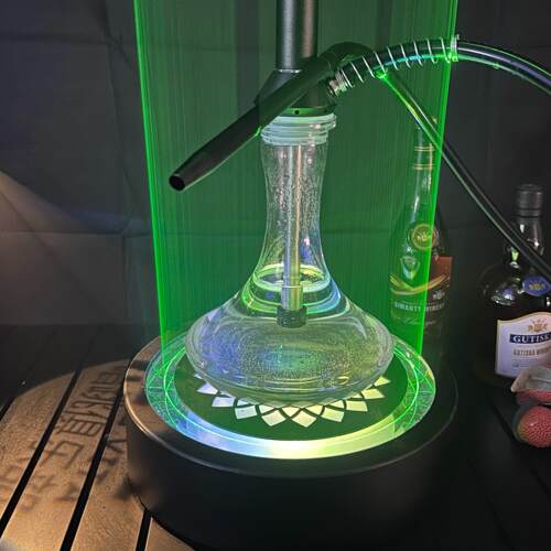 阿拉伯水烟LED灯盘 激光旋转底座七彩发光灯玻璃壶充电灯Shisha