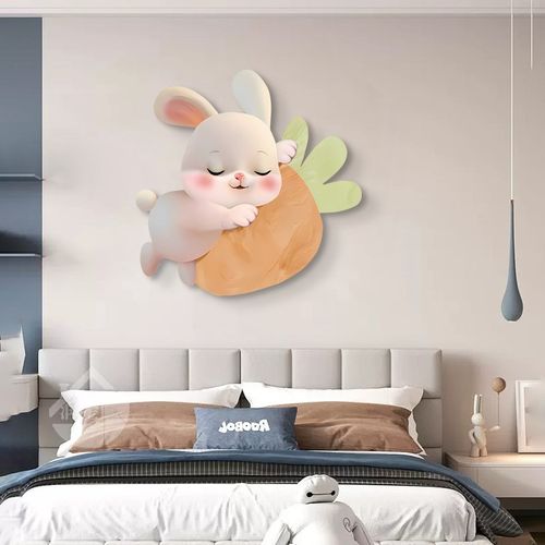 儿童房装饰画创意氛围玉兔灯画温馨卡通男M孩女孩房间卧室床头挂