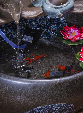 大型客厅玄关流水器招财风水轮喷泉陶瓷I鱼缸加湿器禅意摆件装饰