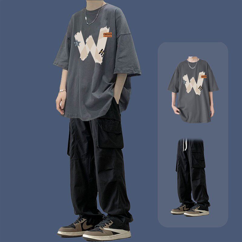 休闲套装男夏季薄款衣服设计感短休闲运动套装