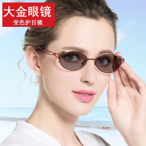 时尚镂空防疲f劳老花镜女款大框远近两用变色老光镜100/150/350度