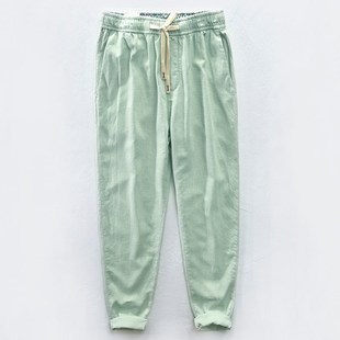 日系色织亚麻裤男夏季薄款休闲裤宽松直筒长裤潮流百搭棉麻裤子潮