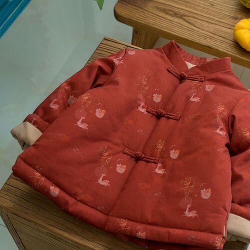 新中式国风童装过年拜年服男宝冬季汉服男童周岁礼服红色女宝唐装