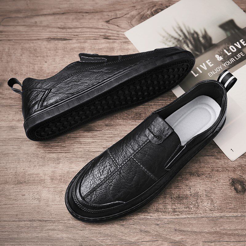 豆豆鞋男2024年秋季新款英伦百搭懒人软底黑色男款一脚蹬休闲皮鞋