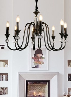 黑色客厅吊灯美式现代简约法式复古水晶轻奢卧室灯餐厅南洋风灯具